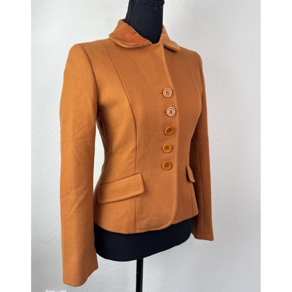 Max‎ Mara Weekend Wool Jacket Women's 4 EU 38 Terracotta Velvet Collar Tailored